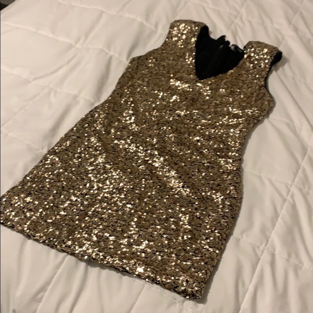 Gold Sequins Mini Party Dress